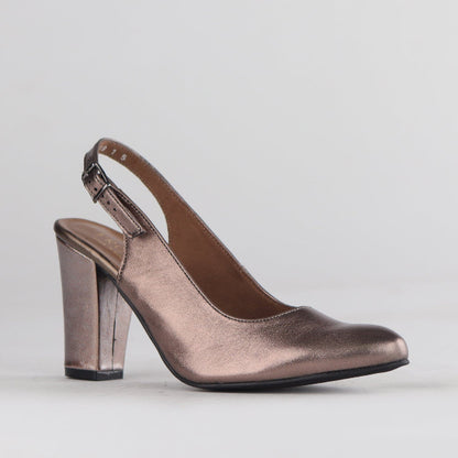 Froggie Shoes Shoes Block Heel Slingback in Lead Metallic - 12790