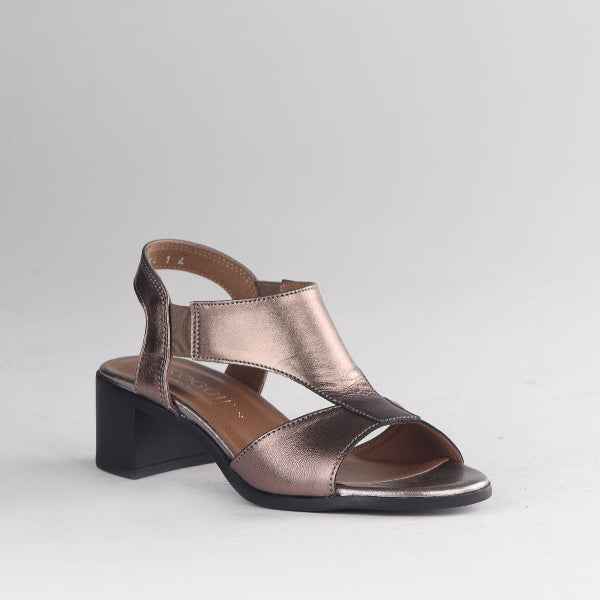 Factory Shop Shoes Block Heel T-bar Slingback Sandal in Lead Metallic - 12944
