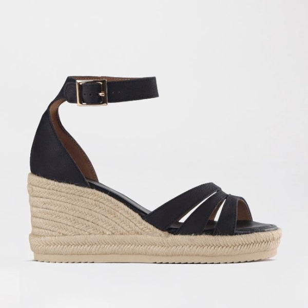Froggie Shoes Shoes C37 / Black / 12682 Espadrille Ankle Strap Wedge Sandal in Black - 12682