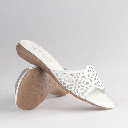 Froggie Shoes Shoes Cut Out Mule Flat Sandal in White - 12916