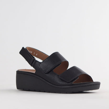 Froggie Shoes Shoes Double Band Wedge Slingback Sandal with Removable Footbed in Black - 12533