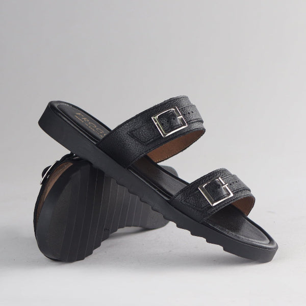 Factory Shop Shoes Double Buckle Slide in Black - 12919
