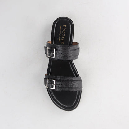 Factory Shop Shoes Double Buckle Slide in Black - 12919