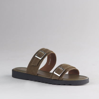 Factory Shop Shoes Double Buckle Slide in Forest - 12919