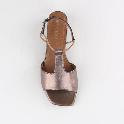 Froggie Shoes Shoes Elasticated Block Heel T-bar Sandal in Lead Metallic- 12668