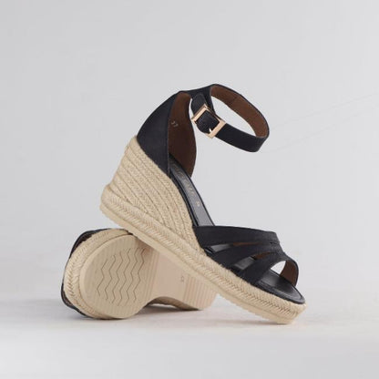 Froggie Shoes Shoes Espadrille Ankle Strap Wedge Sandal in Black - 12682