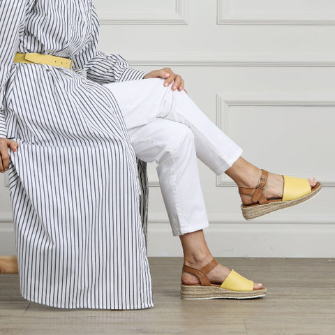 Froggie Shoes Shoes Froggie Women's Espadrille Wedge Sandal in Butter Yellow - 12966