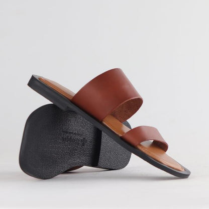 Froggie Shoes Shoes Grecian inspired Flat Mule Sandal in Chestnut - 12716