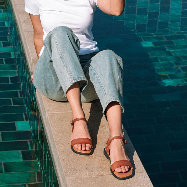 Froggie Shoes Shoes Grecian inspired Slingback Sandal in Chestnut - 12889