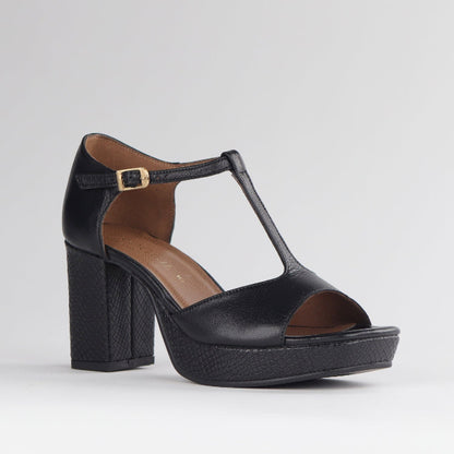Froggie Shoes Shoes High Heel Platform T-Bar Sandal in Black - 12858