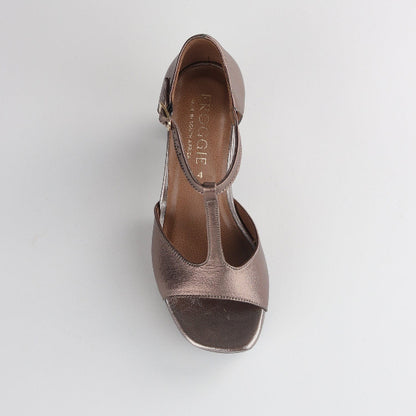Froggie Shoes Shoes High Heel Platform T-Bar Sandal in Lead Metallic - 12858