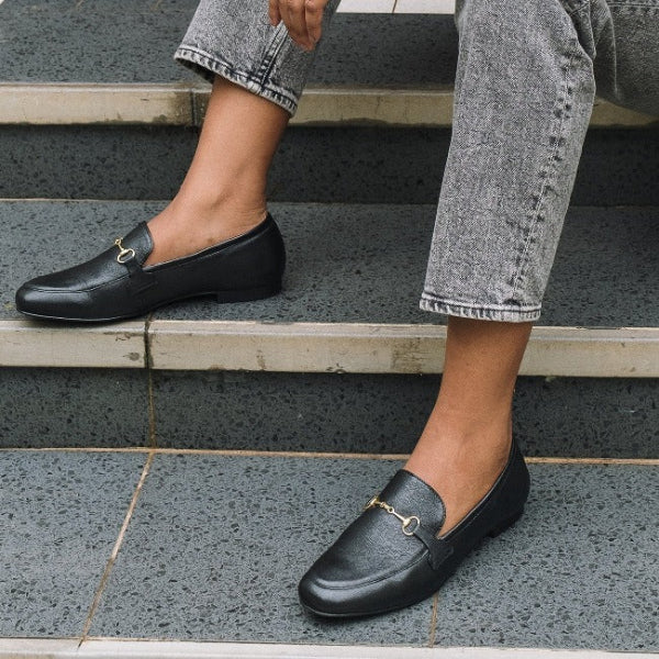 Froggie Shoes Shoes Loafer with Gold Trim in Black - 12451