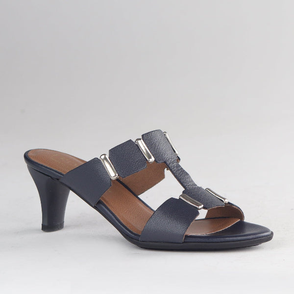 Froggie Shoes Shoes Mid-Heel H-bar Sandal in Navy - 12923