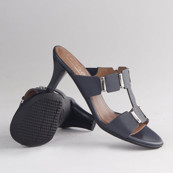 Froggie Shoes Shoes Mid-Heel H-bar Sandal in Navy - 12923