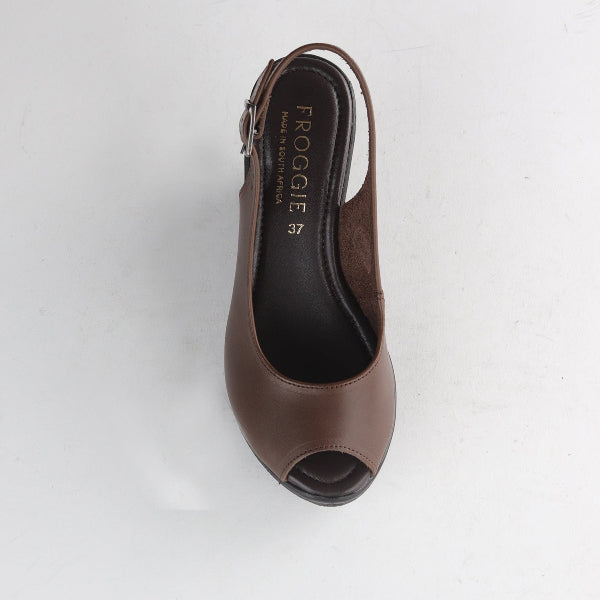 Froggie Shoes Shoes Slingback Peep Toe Wedge Sandal in Brown- 12943