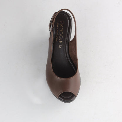 Froggie Shoes Shoes Slingback Peep Toe Wedge Sandal in Brown- 12943