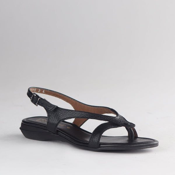 Froggie Shoes Shoes Slingback Toe Thong Flat Sandal in Black - 12954