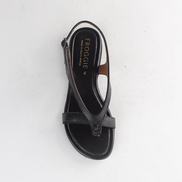 Froggie Shoes Shoes Slingback Toe Thong Flat Sandal in Black - 12954