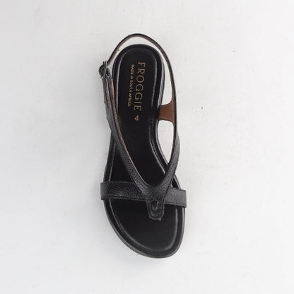 Froggie Shoes Shoes Slingback Toe Thong Flat Sandal in Black - 12954