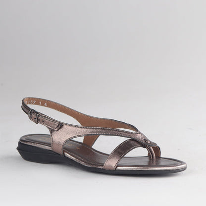 Froggie Shoes Shoes Slingback Toe Thong Flat Sandal in Lead Metallic - 12954