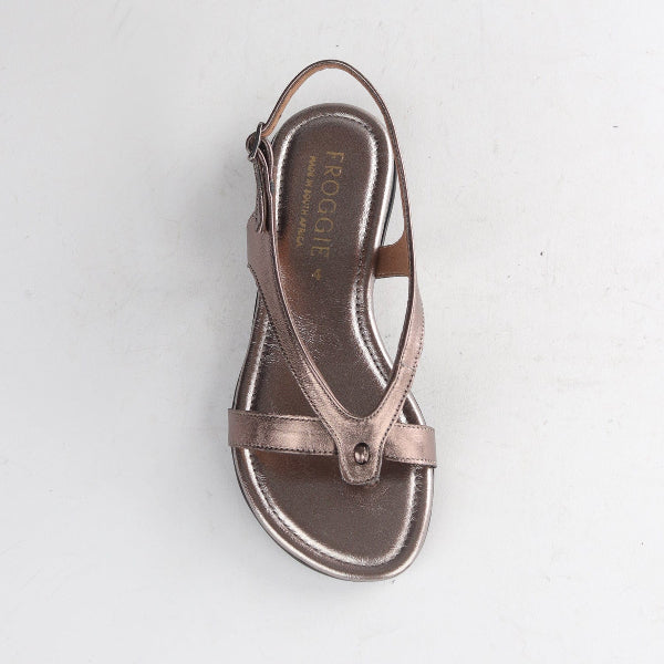Froggie Shoes Shoes Slingback Toe Thong Flat Sandal in Lead Metallic - 12954