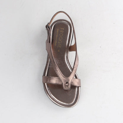 Froggie Shoes Shoes Slingback Toe Thong Flat Sandal in Lead Metallic - 12954