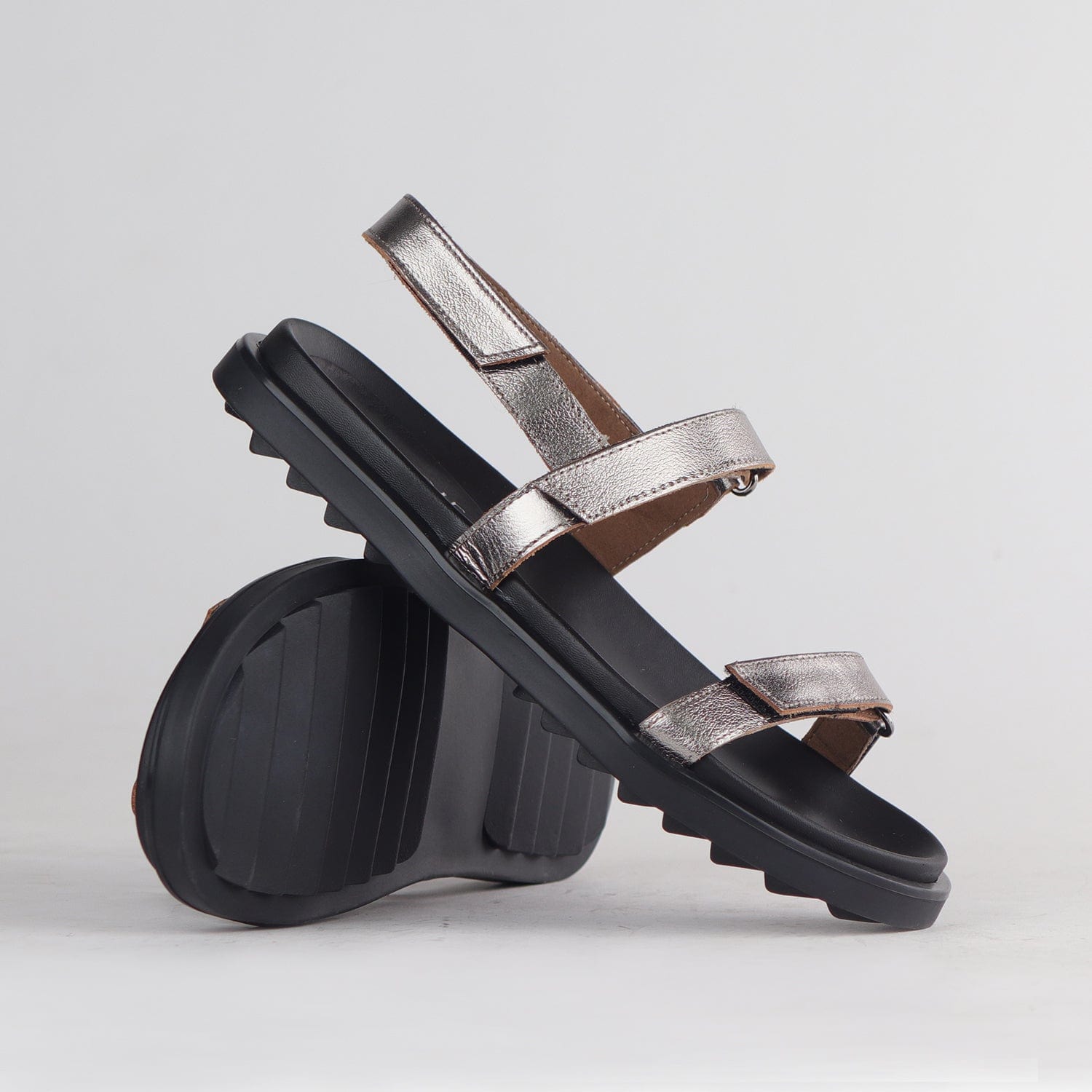 Froggie Shoes Shoes Strappy Flat Sandal in Pewter - 12690