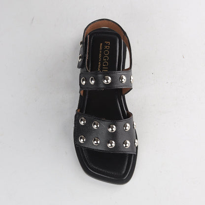 Froggie Shoes Shoes Studded slingback flat sandal in Black - 13005