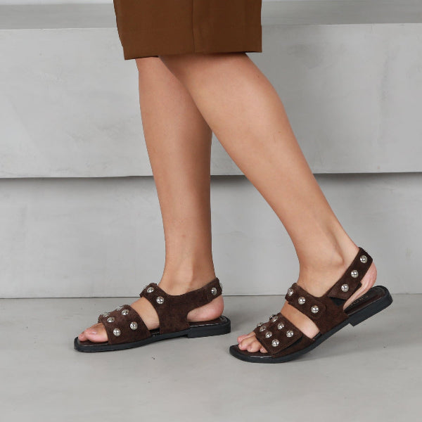 Froggie Shoes Shoes Studded slingback flat sandal in Brown - 13005