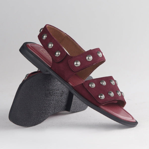 Froggie Shoes Shoes Studded slingback flat sandal in Burgundy - 13005