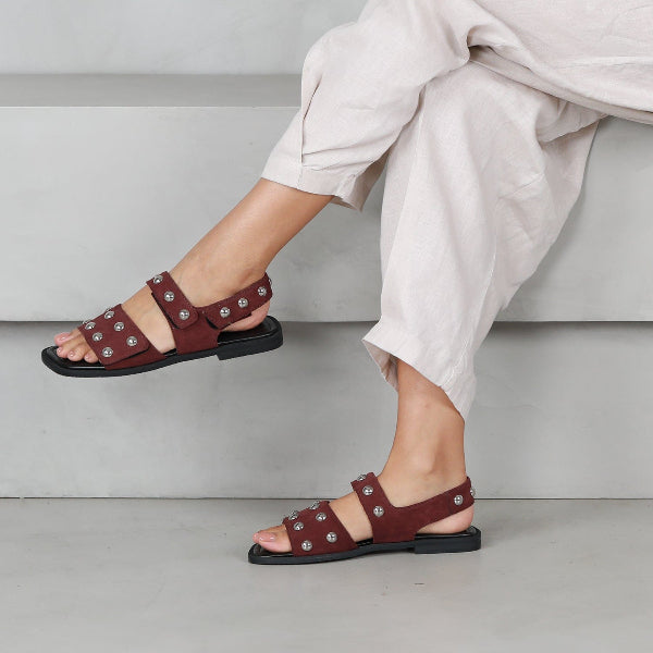 Froggie Shoes Shoes Studded slingback flat sandal in Burgundy - 13005