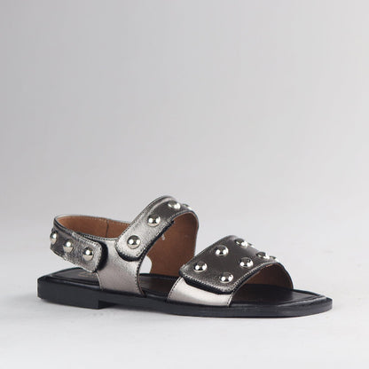 Froggie Shoes Shoes Studded slingback flat sandal in Pewter - 13005