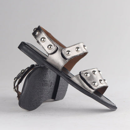 Froggie Shoes Shoes Studded slingback flat sandal in Pewter - 13005