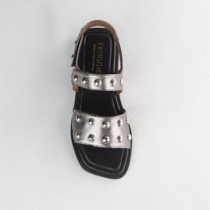 Froggie Shoes Shoes Studded slingback flat sandal in Pewter - 13005