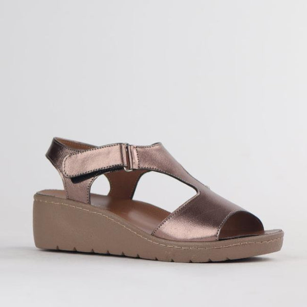 Froggie Shoes Shoes T-Bar Wedge Sandal with Removable Footbed in Lead Metallic - 12666