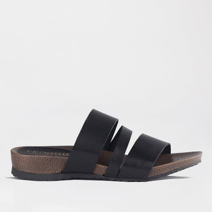 Froggie Shoes Shoes Triple Band Strappy Flat Sandal in Black - 12933