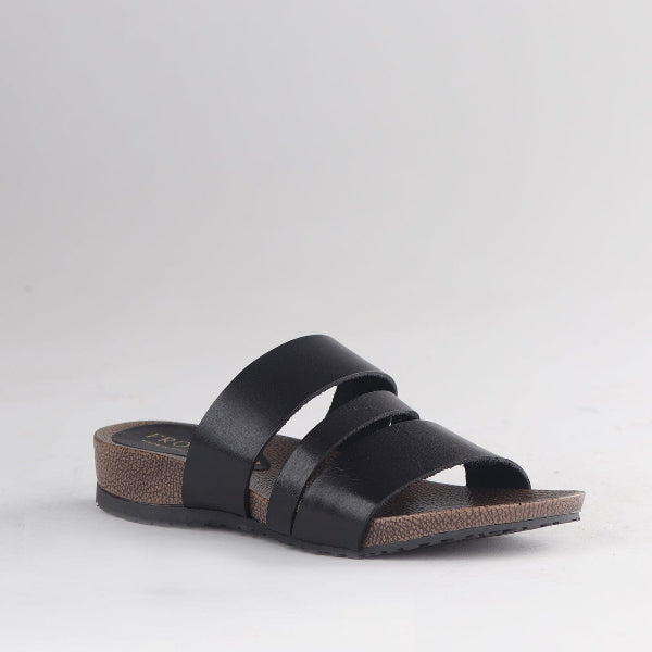 Froggie Shoes Shoes Triple Band Strappy Flat Sandal in Black - 12933