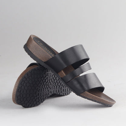 Froggie Shoes Shoes Triple Band Strappy Flat Sandal in Black - 12933