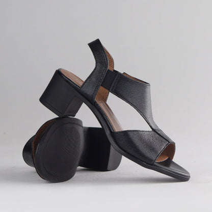 Factory Shop Shoes Block Heel T-bar Slingback Sandal in Black - 12944