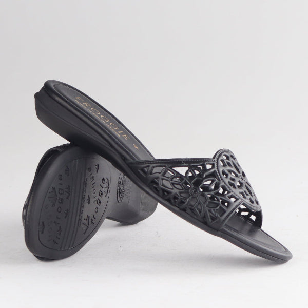 Froggie Shoes Shoes Cut Out Mule Flat Sandal in black - 12916