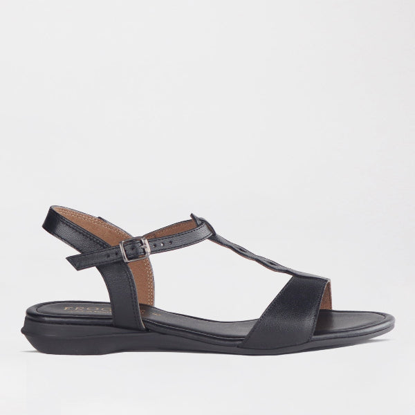 Froggie Shoes Shoes 3 / Black / 12963 Slingback T-bar Flat Sandal in Black - 12963