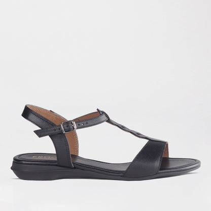 Froggie Shoes Shoes 3 / Black / 12963 Slingback T-bar Flat Sandal in Black - 12963