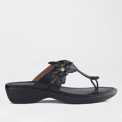 Froggie Shoes Shoes 4 / Black / 12930 T-bar with flow Sandal in Black - 12930