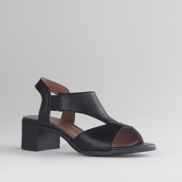 Factory Shop Shoes Block Heel T-bar Slingback Sandal in Black - 12944