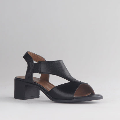 Factory Shop Shoes Block Heel T-bar Slingback Sandal in Black - 12944