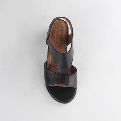 Factory Shop Shoes Block Heel T-bar Slingback Sandal in Black - 12944