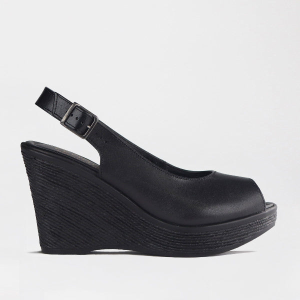 Froggie Shoes Shoes C36 / Black / 12943 Slingback Peep Toe Wedge Sandal in Black - 12943