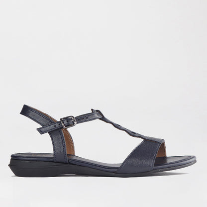 Froggie Shoes Shoes 3 / Navy / 12963 Slingback T-bar Flat Sandal in Navy - 12963