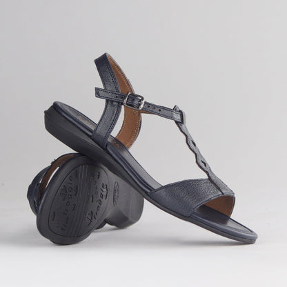 Froggie Shoes Shoes Slingback T-bar Flat Sandal in Navy - 12963