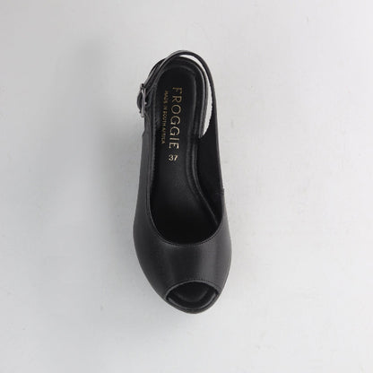 Froggie Shoes Shoes Slingback Peep Toe Wedge Sandal in Black - 12943